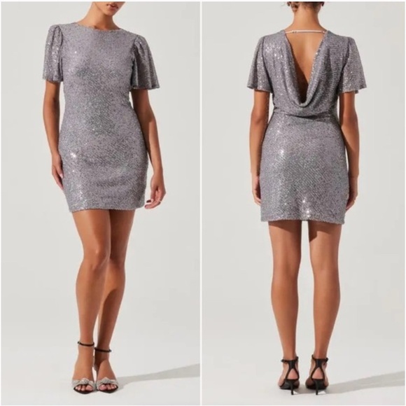 Astr Shimmering Sequin Mini Dress in Silver - Picture 1 of 7